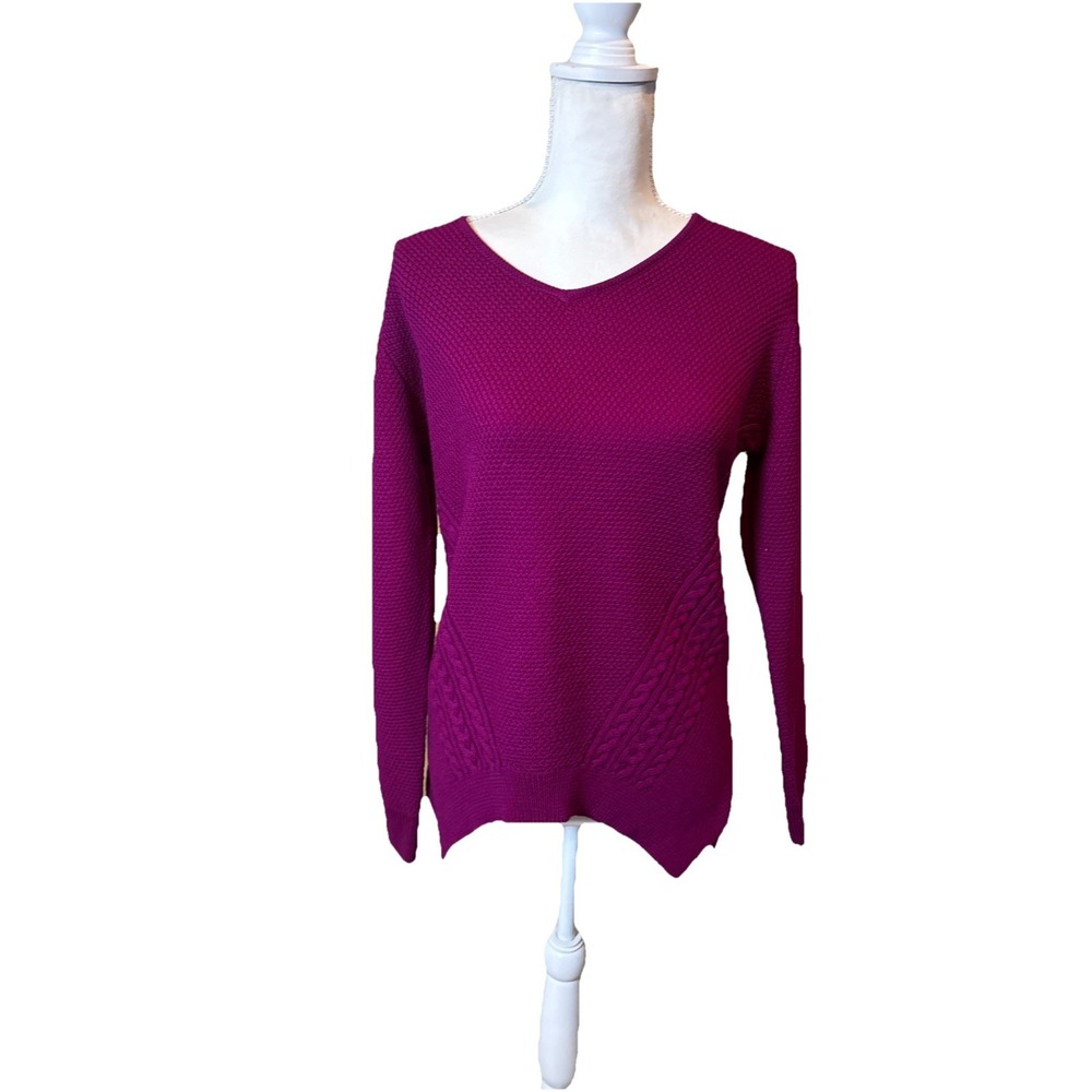 St John  Purple Wool Sweater Womens Small Cable Knit‎ Textured Knit Pullover